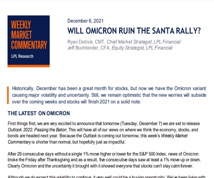 Will Omicron Ruin the Santa Rally? | Weekly Market Commentary | December 6, 2021